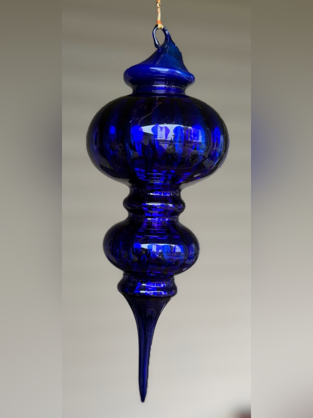 Vintage Department 56 Cobalt Blue Shiny Double Finial Mercury Glass Ornament
